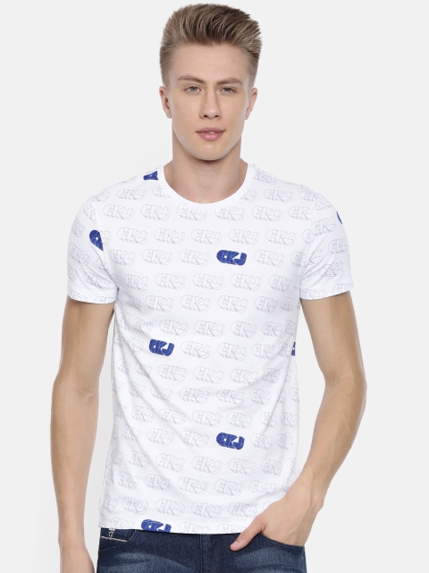 

Calvin Klein Jeans Men White & Blue Printed Slim Fit Round Neck T-shirt