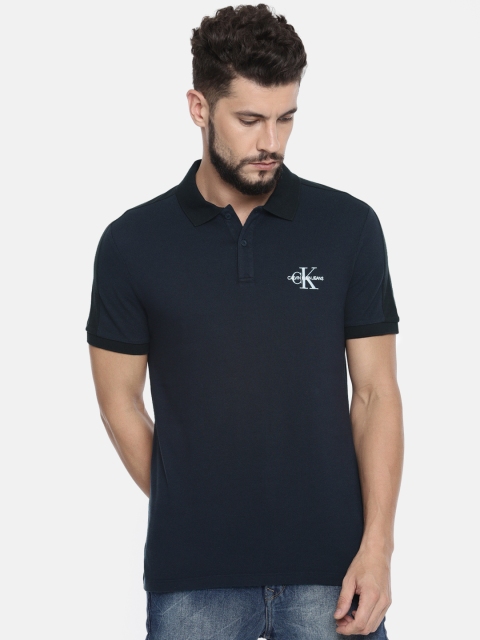 

Calvin Klein Jeans Men Navy Blue Solid Polo Collar T-shirt