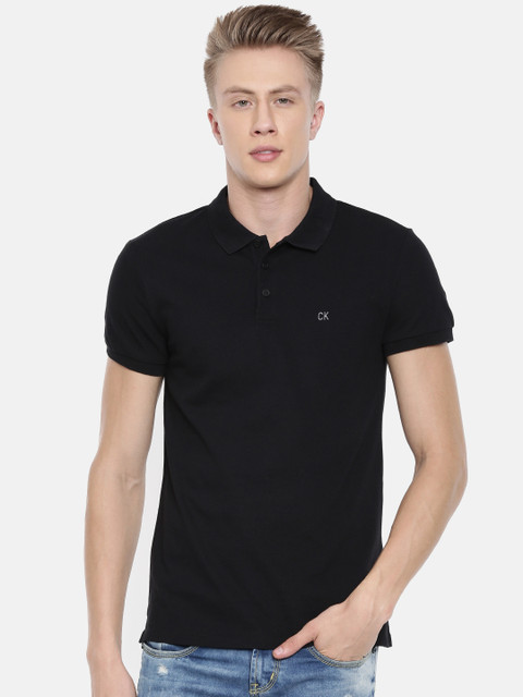 

Calvin Klein Jeans Men Black Solid Slim Fit Polo Collar T-shirt