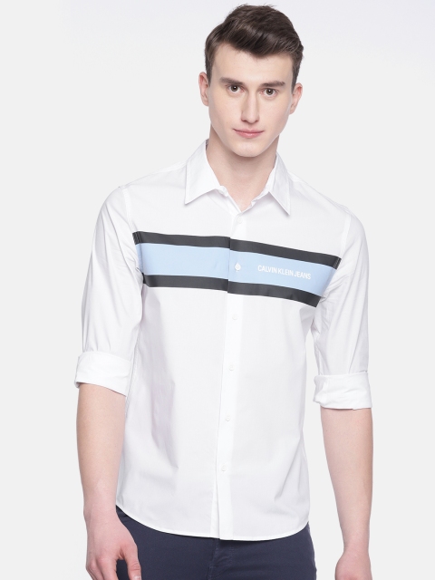 

Calvin Klein Jeans Men White Regular Fit Striped Casual Shirt