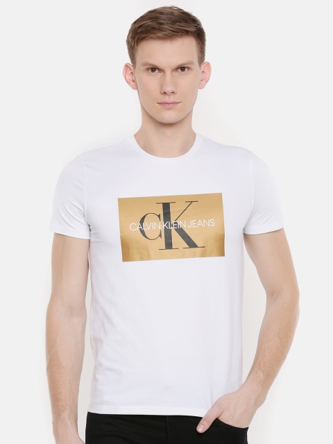

Calvin Klein Jeans Men White Slim Fit Printed Round Neck T-shirt