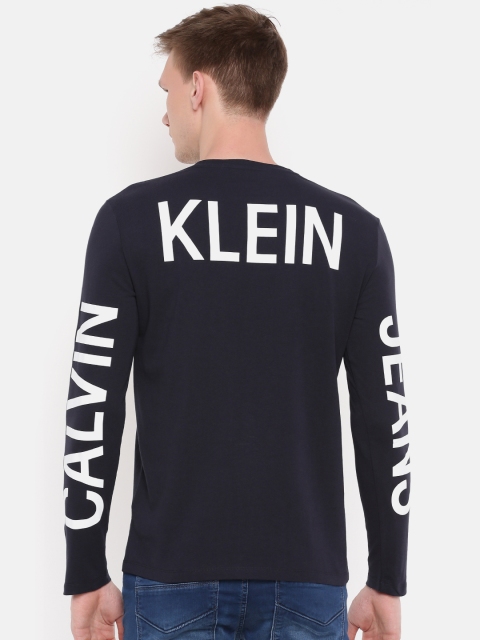 

Calvin Klein Jeans Men Navy Blue Printed Round Neck Pure Cotton T-shirt