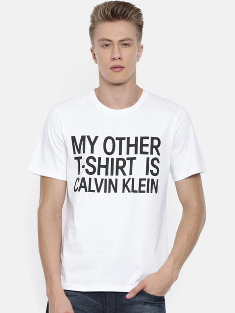 

Calvin Klein Jeans Men White & Black Printed Round Neck T-shirt
