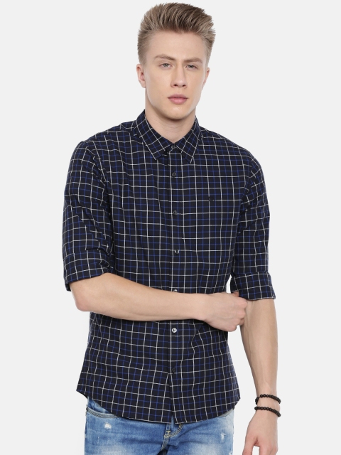 

Calvin Klein Jeans Men Black & Blue Slim Fit Checked Casual Shirt