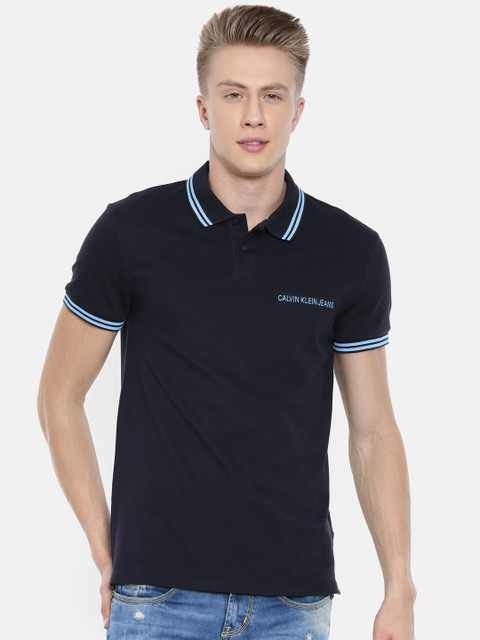 

Calvin Klein Jeans Men Navy Solid Slim Fit Polo Collar T-shirt, Navy blue