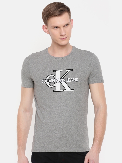 

Calvin Klein Jeans Men Grey Melange Printed Round Neck T-shirt