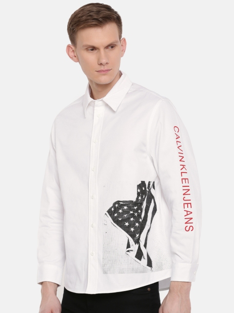 

Calvin Klein Jeans Men White Regular Fit Printed Casual Shirt