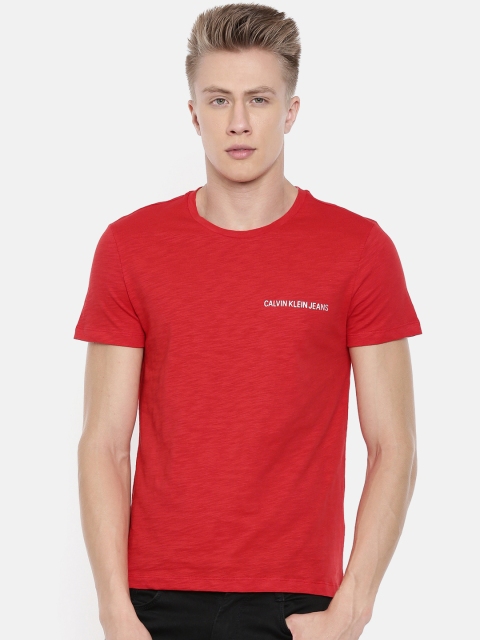 

Calvin Klein Jeans Men Red Solid Round Neck Pure Cotton T-shirt