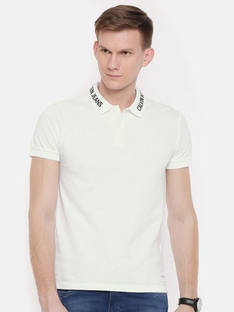 

Calvin Klein Jeans Men White Solid Polo Collar T-shirt