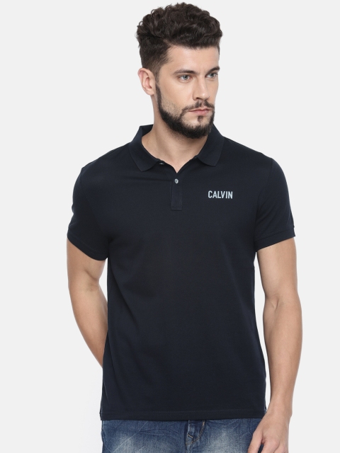 

Calvin Klein Jeans Men Navy Blue Solid Polo Collar Pure Cotton T-shirt