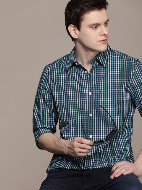 

Calvin Klein Jeans Men Navy Blue & Green Slim Fit Checked Casual Shirt