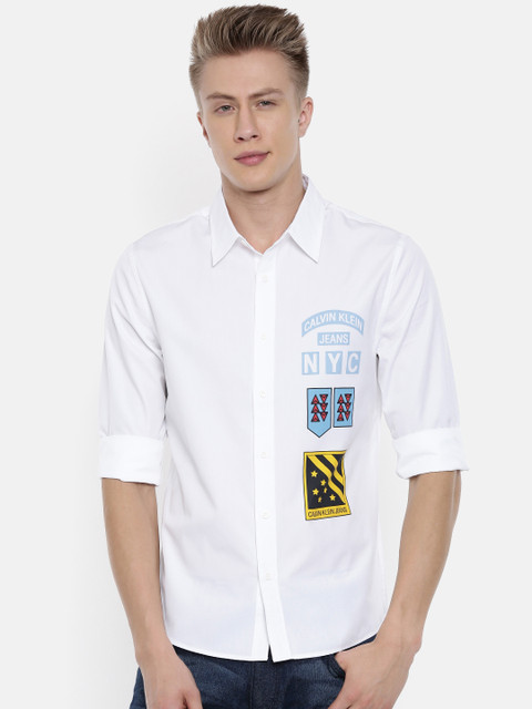 

Calvin Klein Jeans Men White Regular Fit Printed Casual Shirt