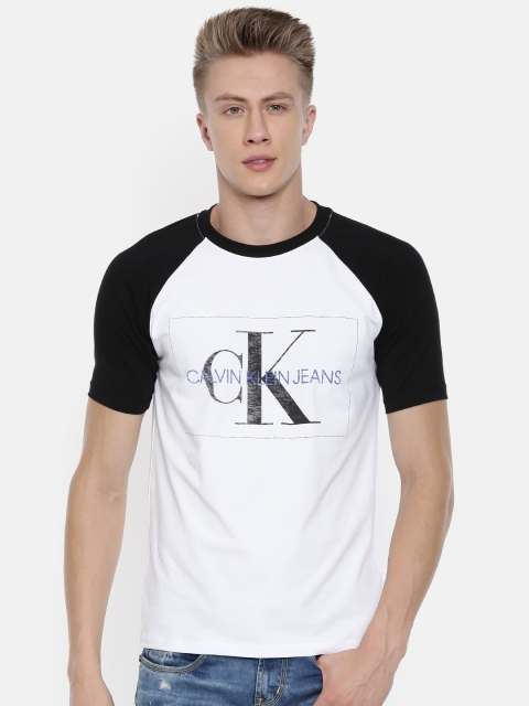 

Calvin Klein Jeans Men White & Black Printed Slim Fit Round Neck T-shirt