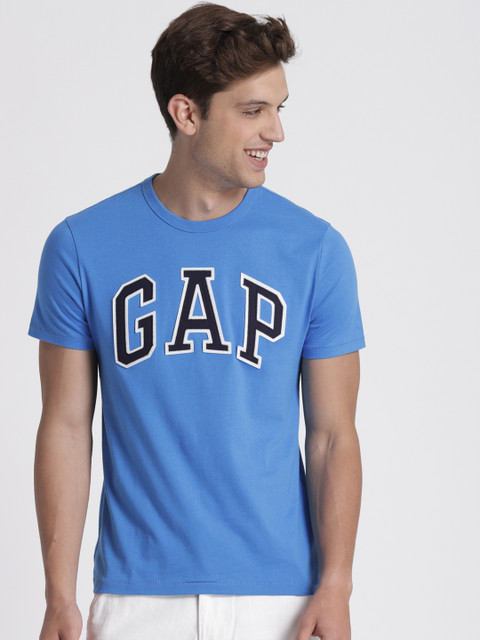 

GAP Men Blue Self Design Round Neck T-shirt