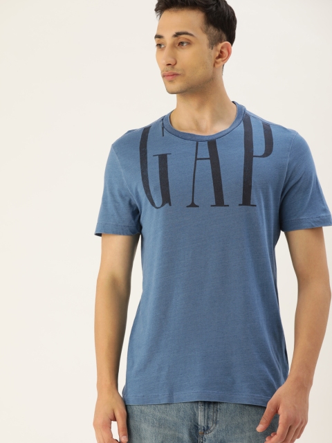 

GAP Men Blue Printed Round Neck Pure Cotton T-shirt