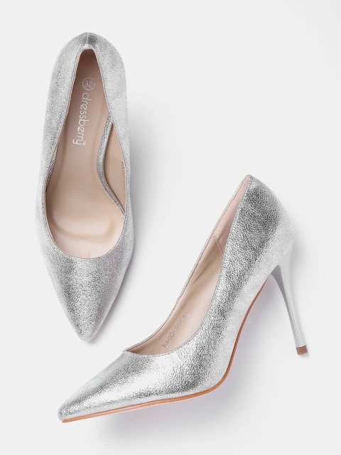 

DressBerry Women Silver-Toned Solid Pumps