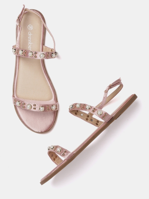 

DressBerry Women Rose Gold-Toned Embellished Open Toe Flats