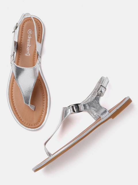 

DressBerry Women Silver-Toned Solid Open Toe Flats