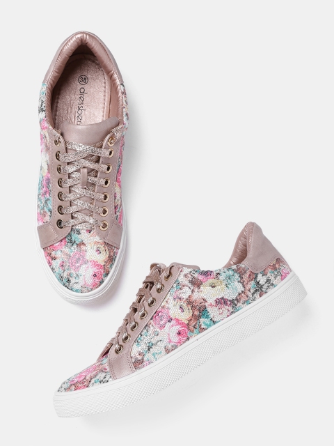 

DressBerry Women Pink & Beige Sequinned Sneakers