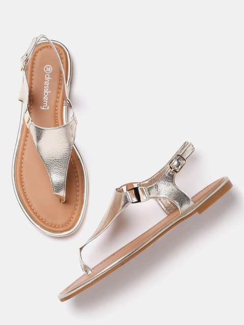 

DressBerry Women Gold-Toned Solid Open Toe Flats