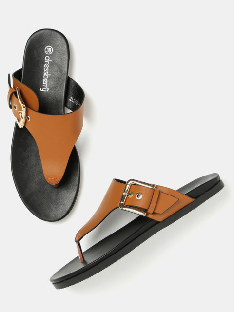

DressBerry Women Tan Brown Solid Open Toe Flats