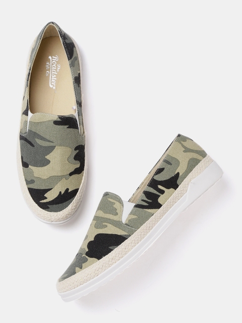 

Roadster Women Olive Green & Black Camouflage Print Slip-On Sneakers