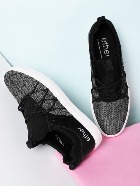 

ether Men Black & Grey Woven Design Sneakers