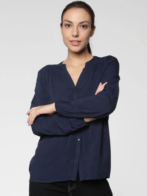 

ONLY Women Navy Blue Solid Casual Shirt