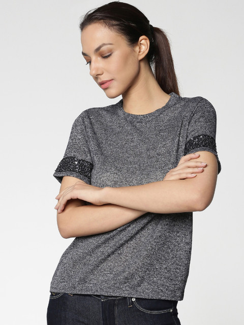 

ONLY Women Grey Solid Regular Top