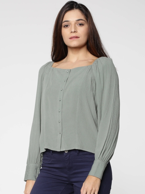 

ONLY Women Green Solid Shirt Style Top