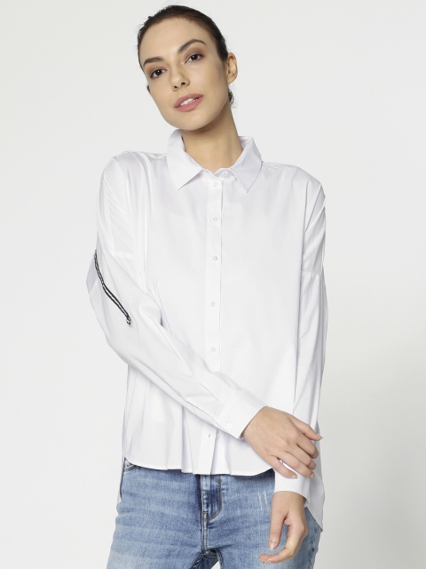 

ONLY Women White Solid Casual High-Low Hem Shirt