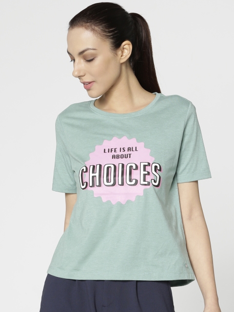 

ONLY Women Green Printed Round Neck T-shirt