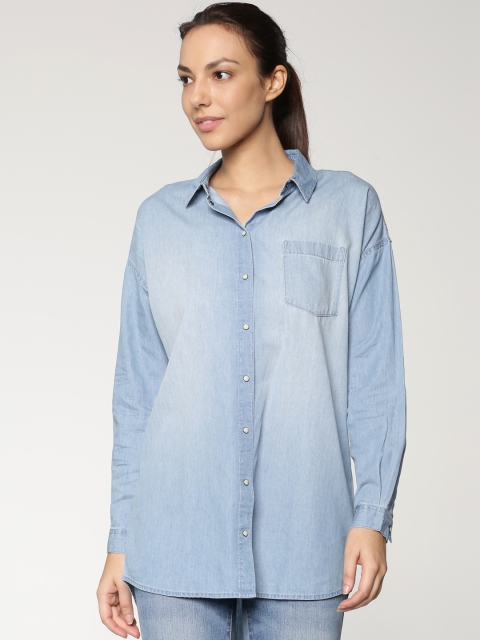 

ONLY Women Blue Faded Denim Shirt