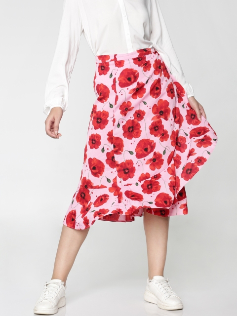 

ONLY Women Pink & Red Printed Wrap Skirt