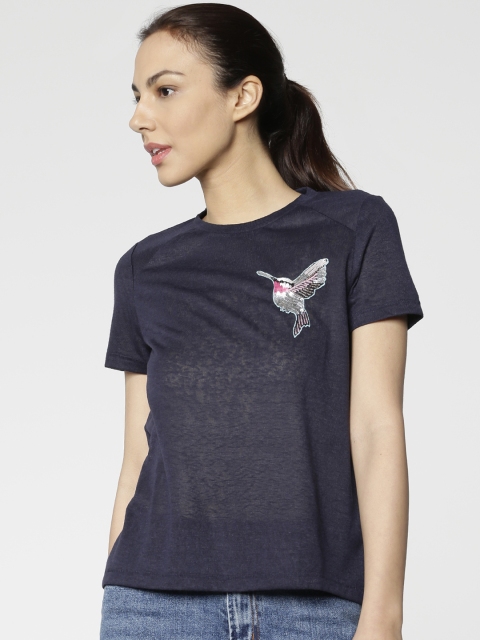 

ONLY Women Navy Blue Solid Top
