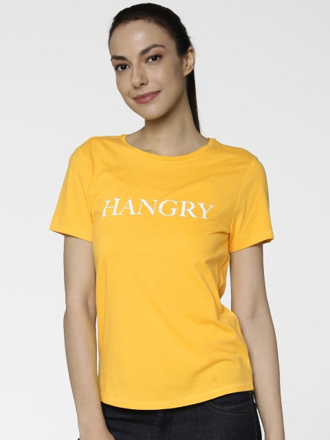 

ONLY Women Yellow Printed Round Neck T-shirt