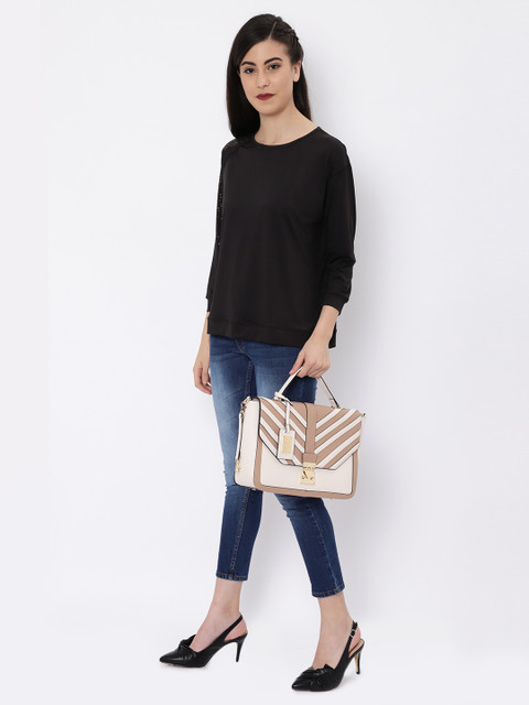 

Allen Solly Beige & White Striped Handheld Bag