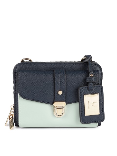 

Allen Solly Navy Blue & Sea Green Colourblocked Sling Bag