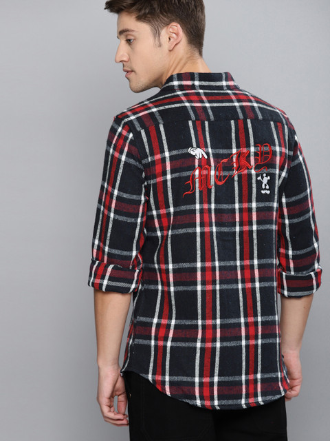 

Kook N Keech Disney Men Navy Blue & Red Regular Fit Checked Casual Shirt