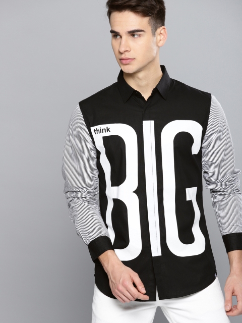 

Kook N Keech Men Black & White Regular Fit Printed Casual Shirt