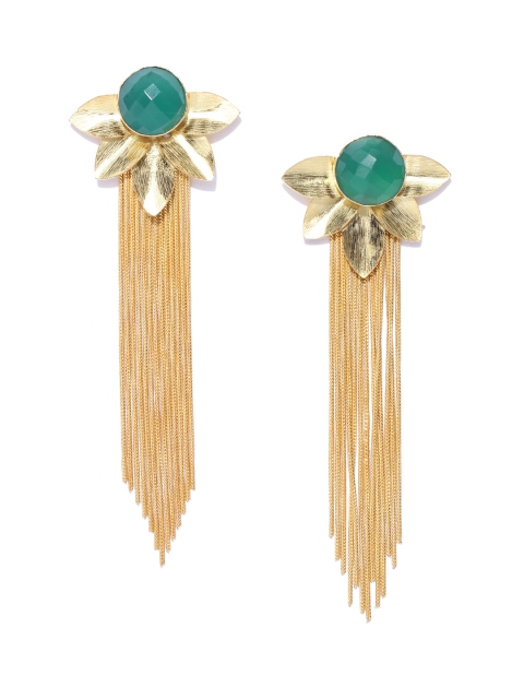 

Blueberry Gold-Plated Agate-Studded Tasseled Drop Earring