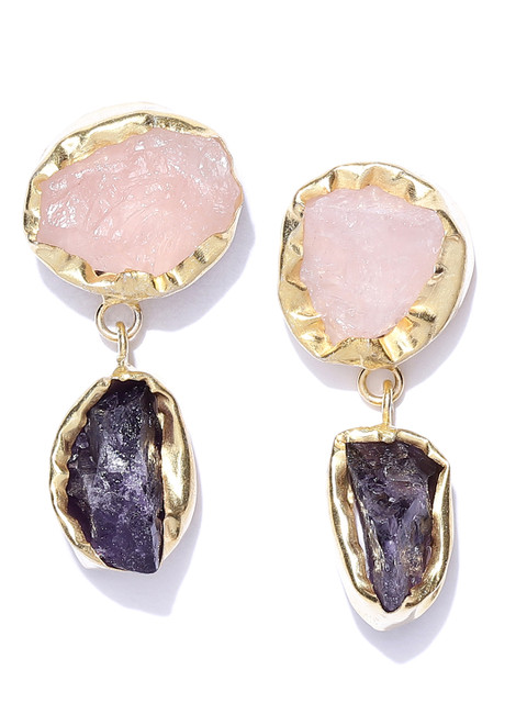 

Blueberry Gold-Plated Agate-Studded Handcrafted Contemporary Drop Earrings