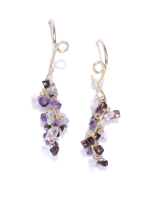 

Blueberry Violet Gold-Plated Agate-Studded Contemporary Drop Earrings