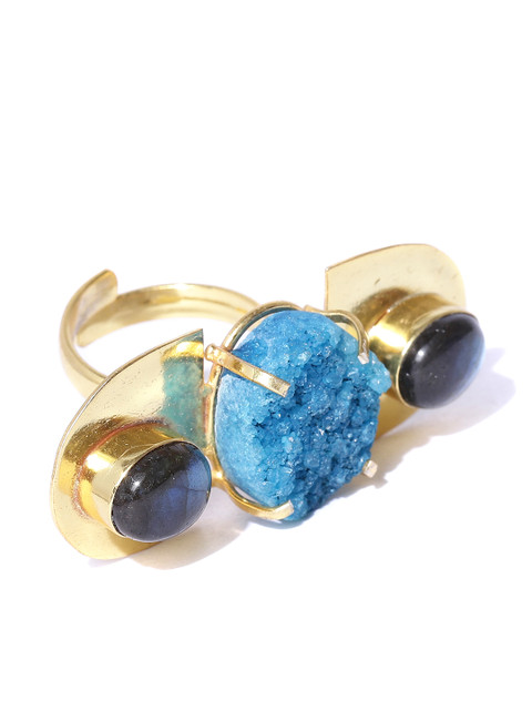 

Blueberry Blue Gold-Plated Stone-Studded Handcrafted Adjustable Ring