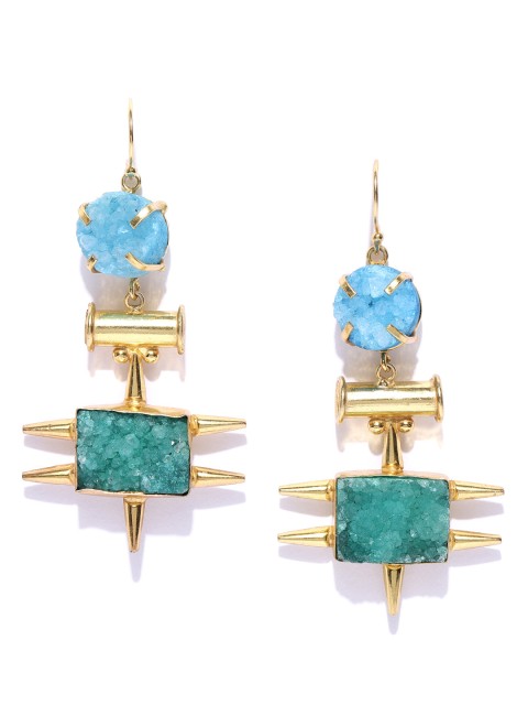 

Blueberry Blue & Green Gold-Plated Agate-Studded Spiked Drop Earrings
