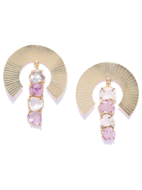 

Blueberry Gold-Plated Agate-Studded Contemporary Drop Earrings