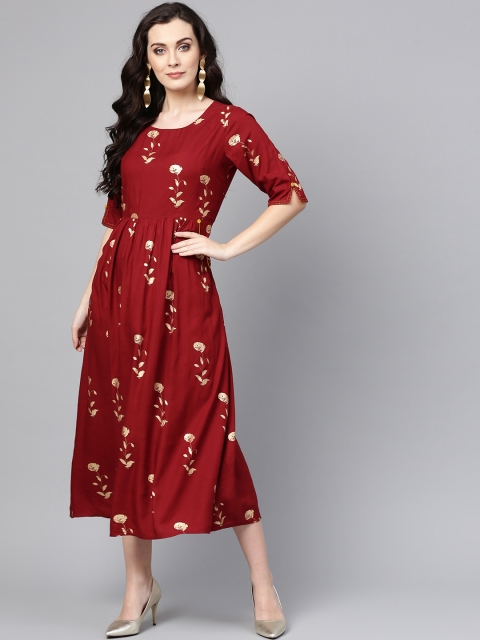 

Varanga Women Maroon Floral Print Fit and Flare Dress