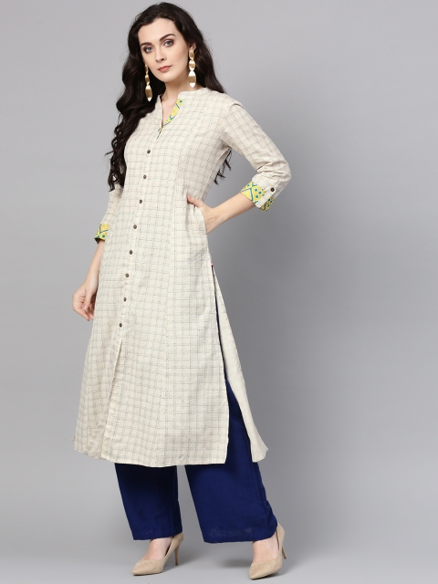 

Varanga Women Off-White Checked A-Line Kurta