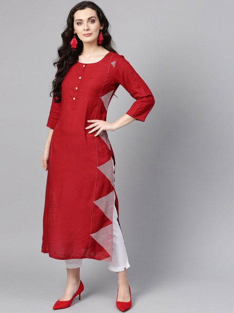 

Varanga Women Maroon & White Solid Straight Kurta
