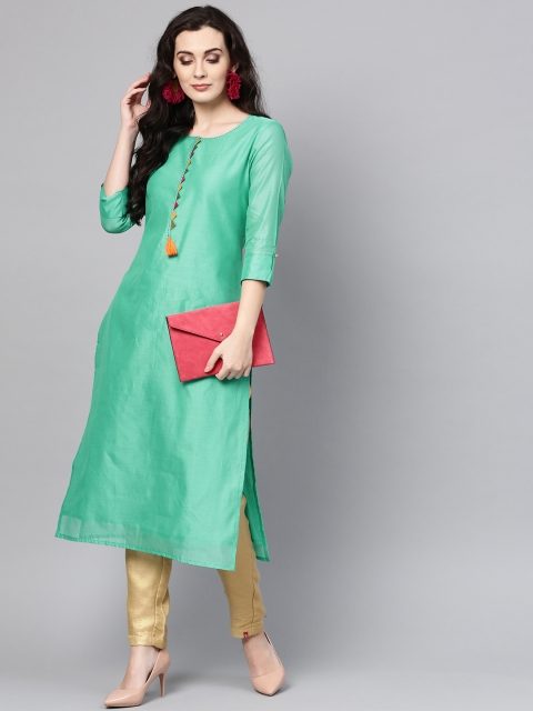 

Varanga Women Sea Green Solid Straight Kurta